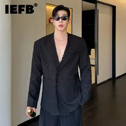 IEFB Niche Design Men's Blazers Raw Edge Sequins Single Breasted Collarless Pockets Solid Color Male Suit Jackets Menwear 9C7576