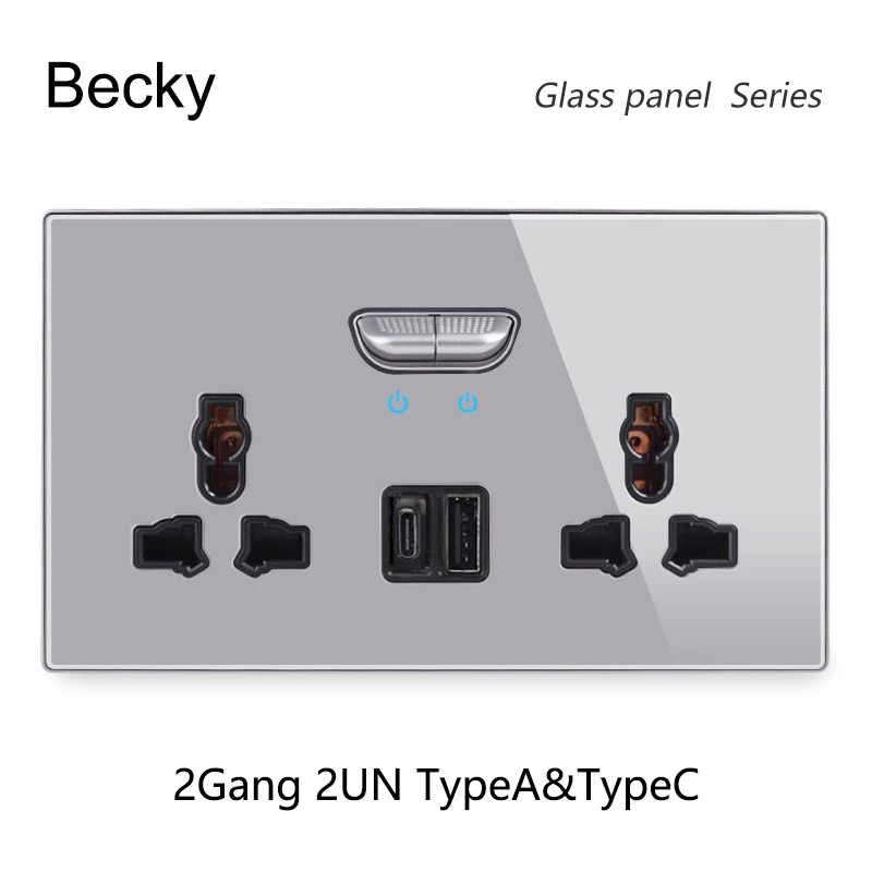 146 13a Reset Toggle Tempered Glass 2Gang UK Socket Switch Combination Panel Power Socket Office Hotel Home Villa Decoration image 3