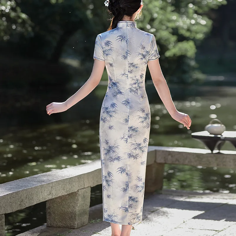 Yourqipao 2025 Rok Panjang Cheongsam Musim Panas Satin Temperamen Gaun Malam Qipao Gaya Cina Pakaian Pertunjukan untuk Wanita