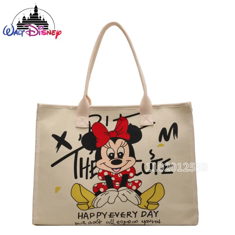 Disney-Bolso de mano de Mickey y Minnie para mujer, bolso de hombro de gran capacidad, de lona, de marca de lujo, a la moda