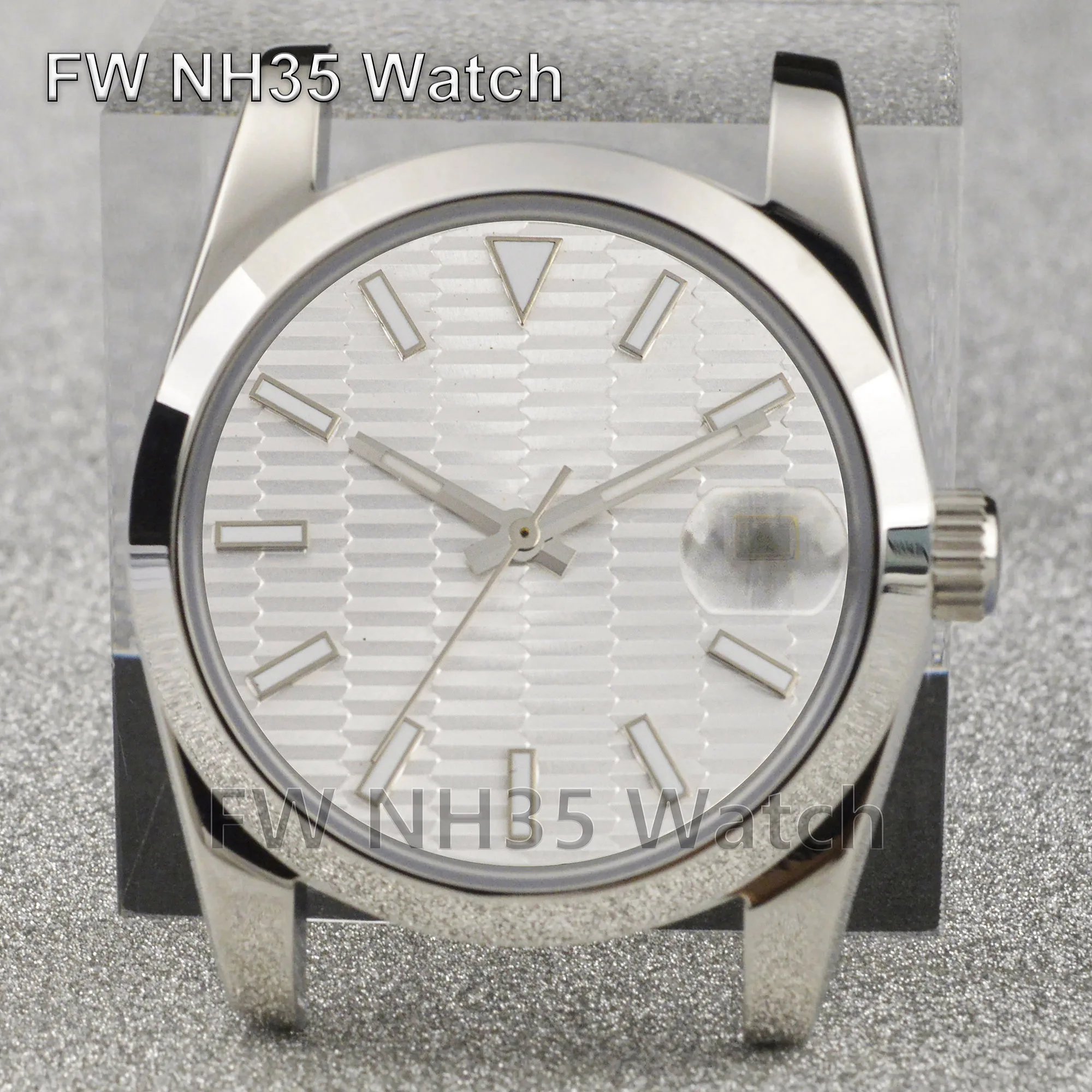 NH35 Case Wave Pattern Dial Hands for Modified Datejust Sapphire Glass Stainless Steel 10ATM Watch Case Fit NH35/NH36 Movement