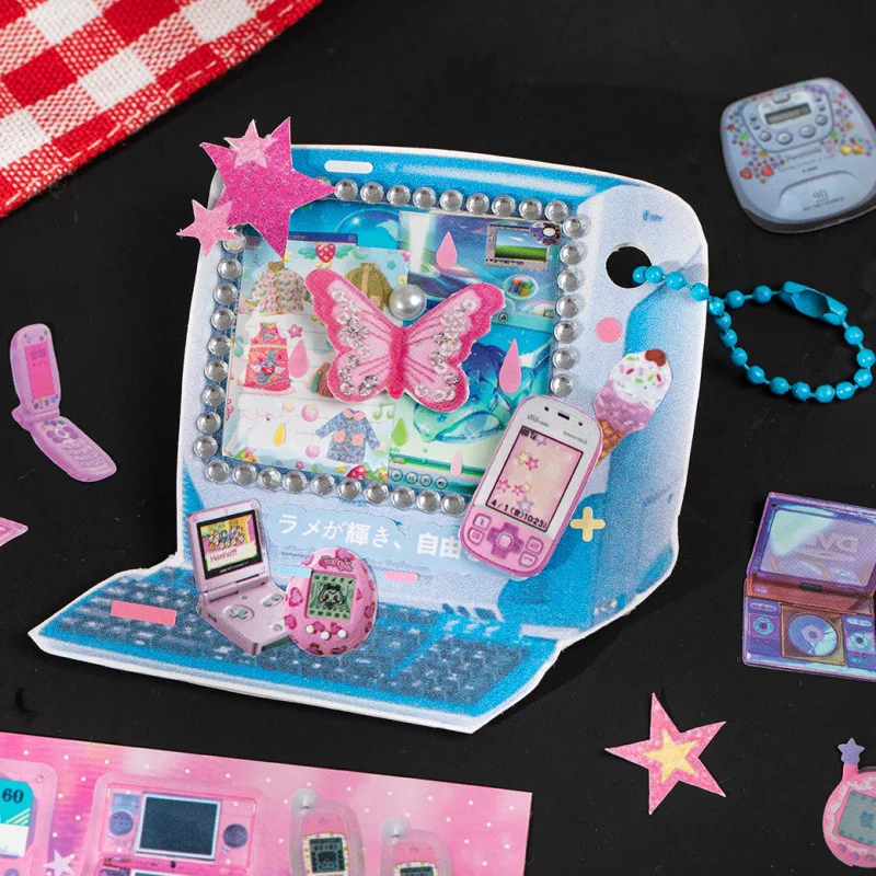 20pcs Stickers Book Kawaii Y2K Style Glitter Film Die-cutting Sticker Book Diy Handmade Scrapbook Aesthetic Stationery