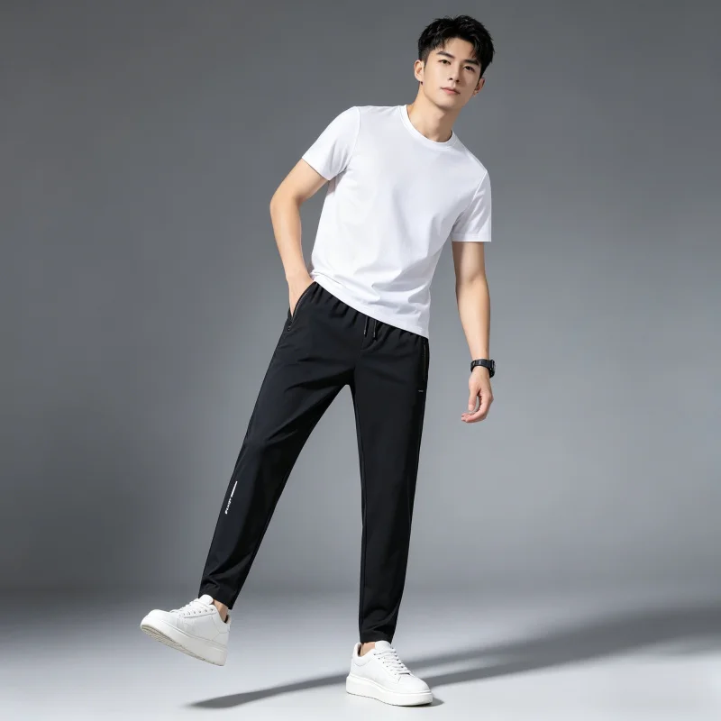 Men's Summer Lightweight High-Stretch Ice Silk Pants, Quick-Dry Breathable Ice Silk Sports Sweatpants for Running & Fitness