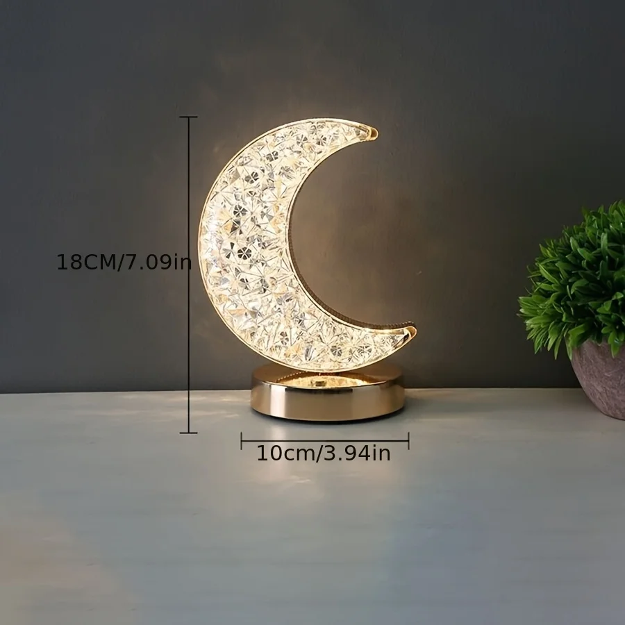 Romantic crystal desk lamp, star moon infinite variable light with small decorative bedroom bedside ambient light