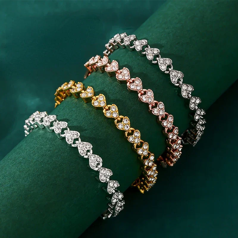 Exquisite Luxury Roman Crystal Bracelet for Women Wedding Gift Korean Rose Gold Silver Color Chain Bracelets Jewelry Women Gift