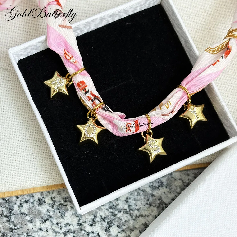 Custom Name Necklace Personalized Zircon Letter Pendant Star Ribbon Chain Jewelry Fashion Accessory Christmas Gift for Women