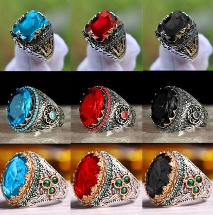 European and American Inlaid Emerald Luxury Ring Male Personality Retro Domineering Ring To Attend Banquet Party Jewelry