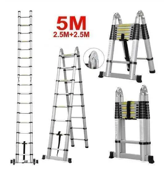 5M Foldable Ladders Stable telescopic ladder Multi Purpose Industrial Herringbone Straight Ladder step New