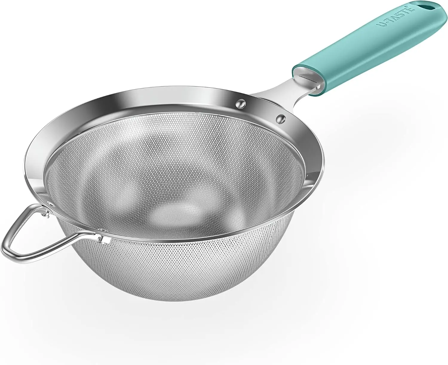 5.5 Inch Fine Mesh Strainer with Riveted Silicone Handle for Straining Flour, Pasta, and Quinoa