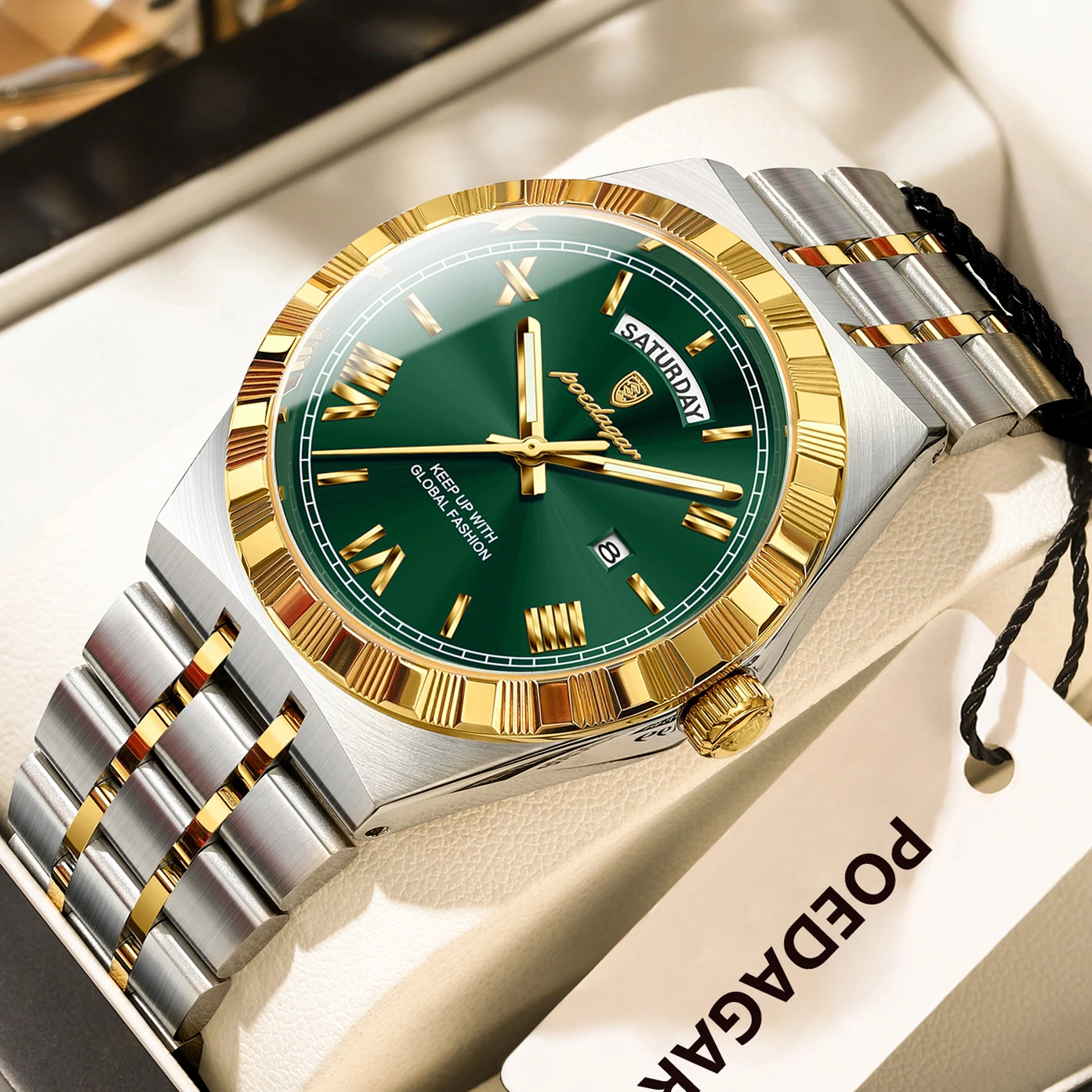 POEDAGAR Luxury Quartz Men Watch Stainless Steel Week Date Man Wristwatch Luminous Waterproof Fashion Casual Men's Watches Reloj
