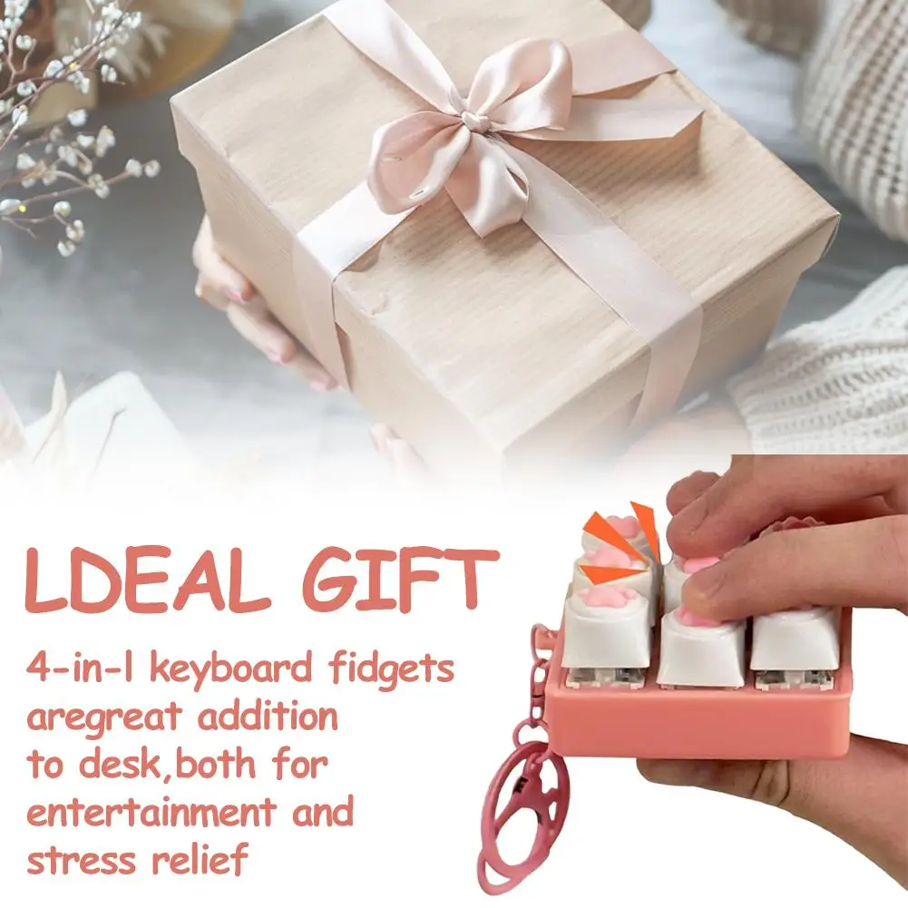 9 Keys Keyboard Key Toy Cat Paws Finger Button Stress Relief Toys Mechanical Keyboard Keycaps Keychain Office Decompression Calm