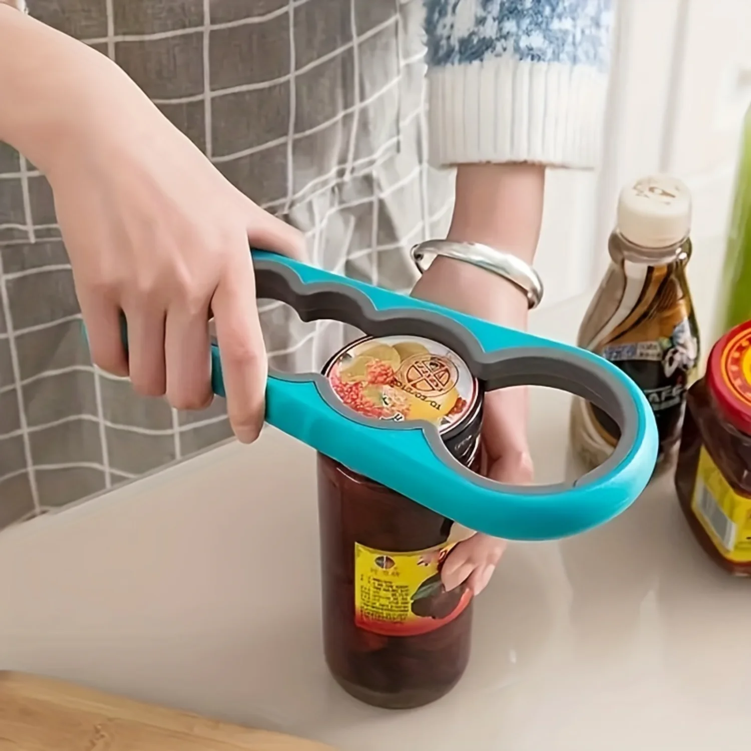 1pc 4-in-1 Multi-Functional Can Opener with Ergonomic Non-Slip Grip - Effortless Opening for Beer Bottles,  Kitchen Use, and Mor