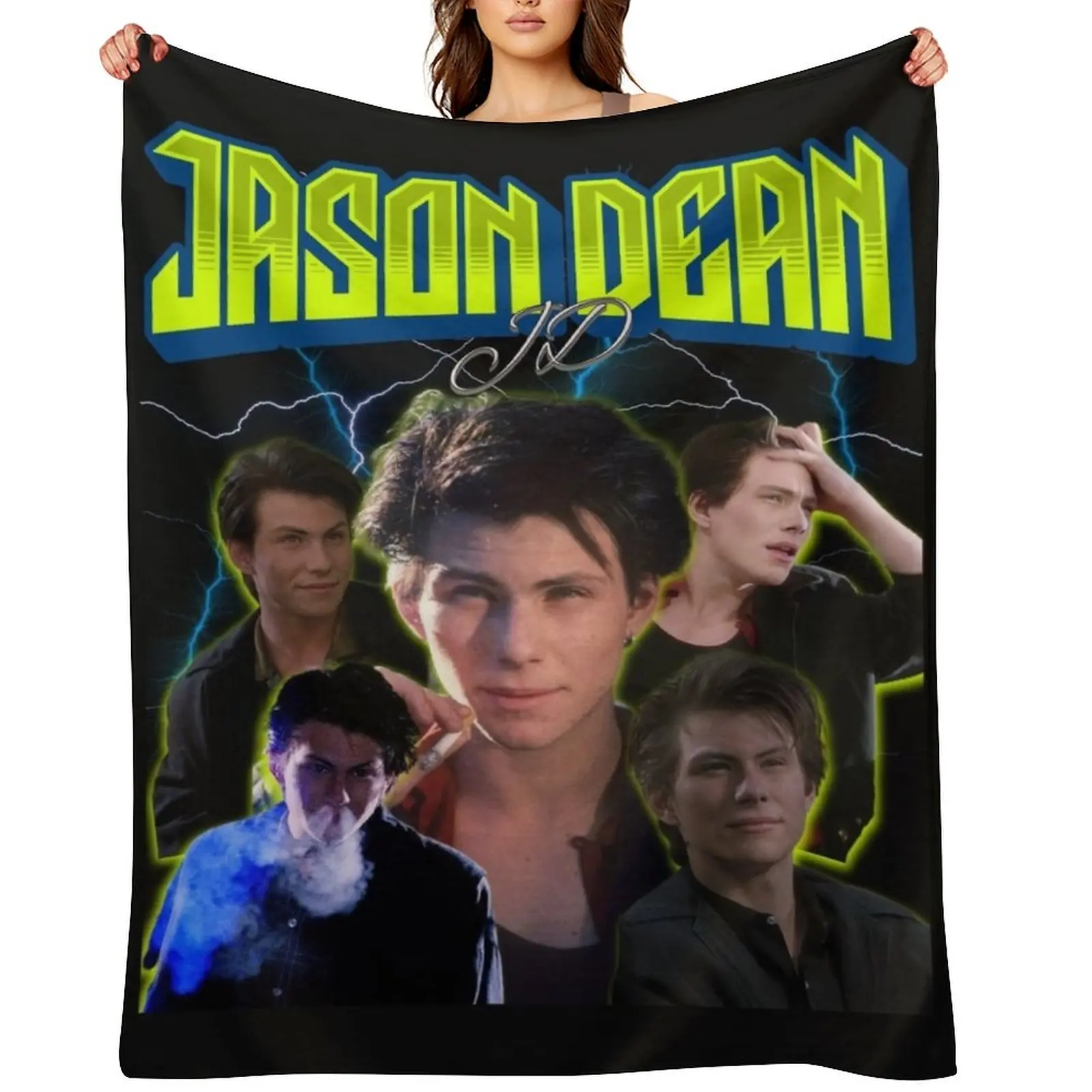 

Jason 'JD' Dean Retro Tee. Throw Blanket Picnic Thins Furry for sofa Blankets