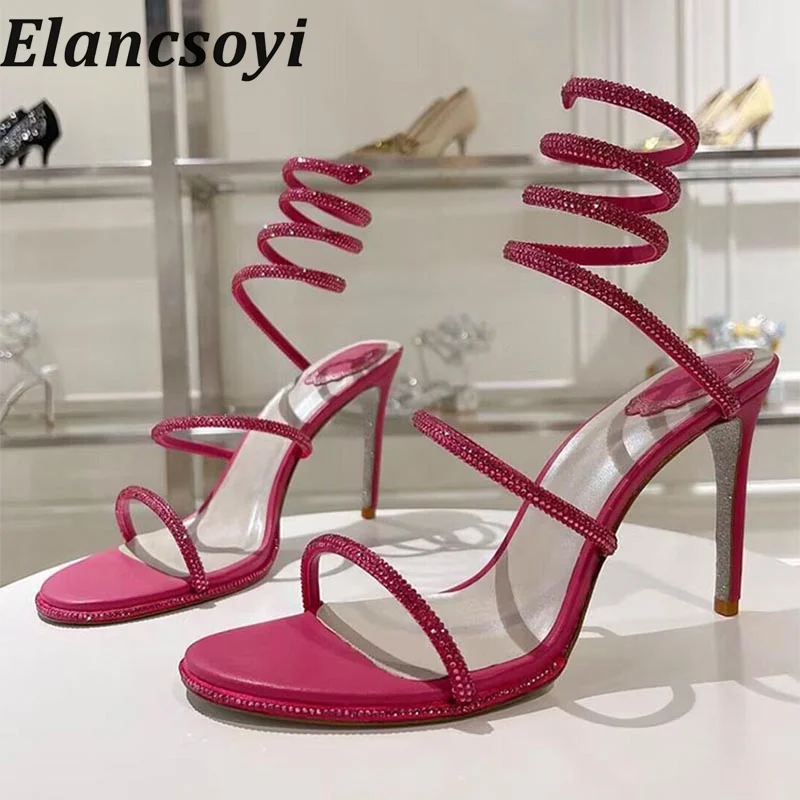 2025 Bling Bling Rhinestone Open Toe Sandals Women's Shiny Crystal Thin Heel Fashion Sandalias Summer Sexy Party Dress Shoes