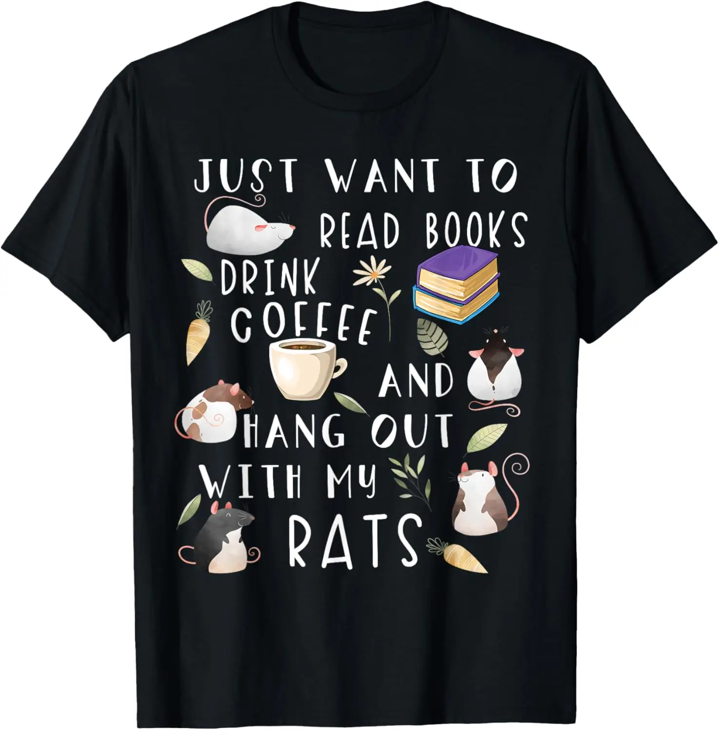 Rat Lover Gift, Cute Rat Graphic, Book, Bookish, Coffee, Rat T-Shirt