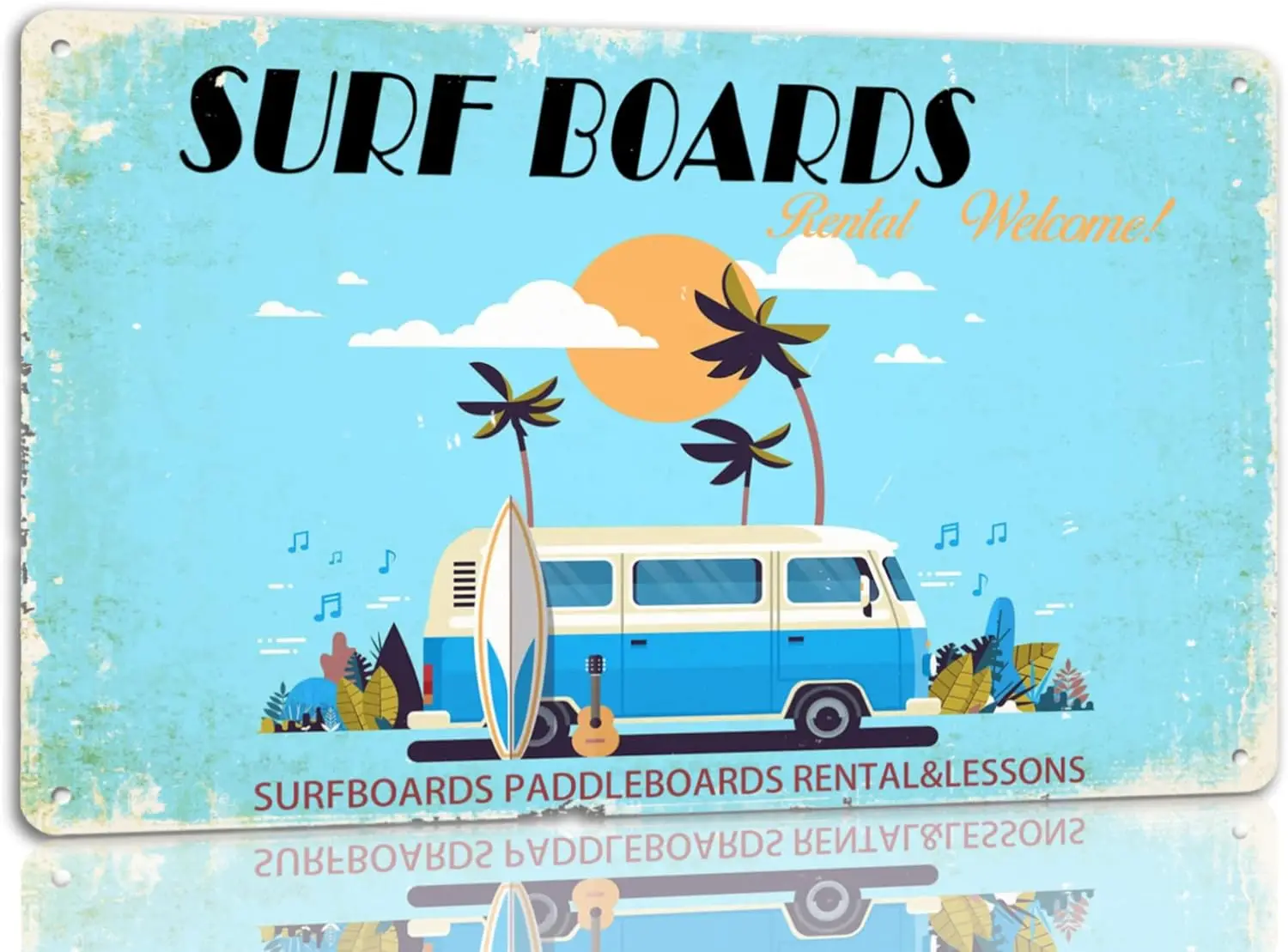 Surfboard rental metal tin signage Fun Beach Surf decorative sign for home cafe bar 20.32 x 30.48 cm