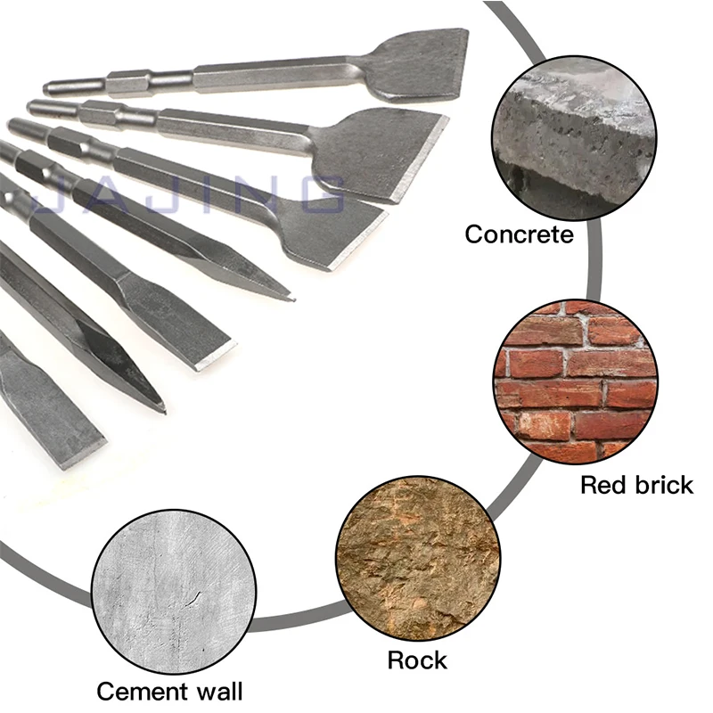 Broca de cincel de pala plana para mampostería y piedra de ladrillo de hormigón, martillo eléctrico con vástago hexagonal de 17mm, 1 ud.