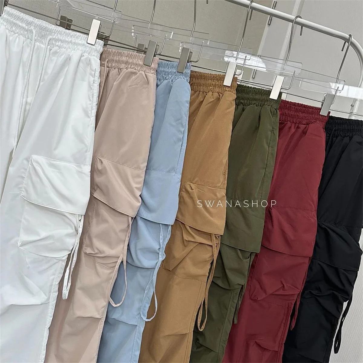 SweatPants Damen Vintage Cargo-Hosen Mode Elastischer Bund Retro Oversized Einfarbige Weite Hosen Lässige Streetwear Baggy-Hosen – Detail 2