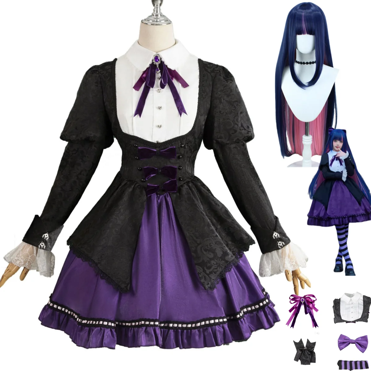 

Anime Panty & Stocking with Garterbelt Stocking·Anarchy Cosplay Costume Wig Purple Evening Dress Lolita Woman Lovely Party Suit