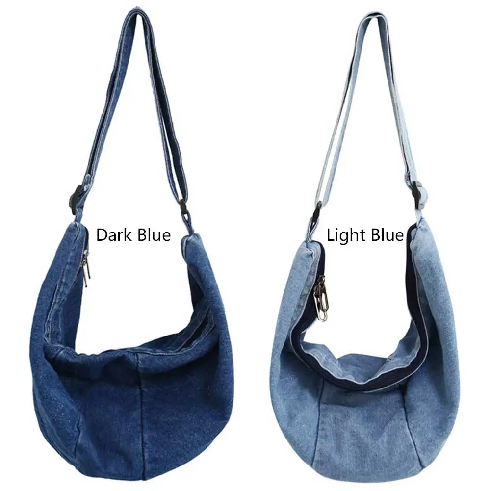 Unisex Hobo Schulter tasche verstellbarer Riemen Denim einfarbige Tasche Reiß verschluss Verschluss große Kapazität tägliche Dating-Tasche für Frauen Männer