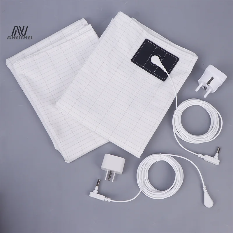 Sábana plana de fibra de plata con cordón de puesta a tierra, hoja de protección sanitaria antiestática conductora, liberación de estrés con conexión a tierra