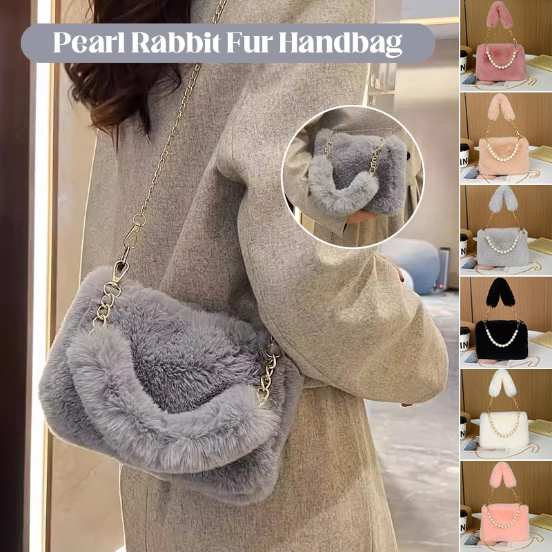 

Pearl Decor Fur Handbag for Women Winter Warm Crossbody & Shoulder Bag, Versatile Stylish Clutch, Chic Daily Use Purse