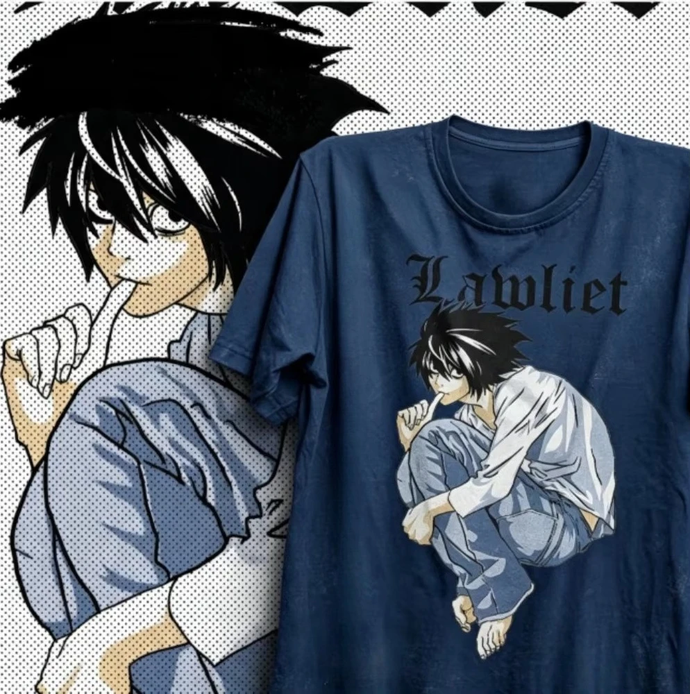 Heißer Verkauf Anime Death Note L Lawliet Gothic-Schriftzug Grafik T-Shirt Y2K Unisex Mode Lässige Streetwear Übergroßes Baumwoll-T-Shirt – Detail 5