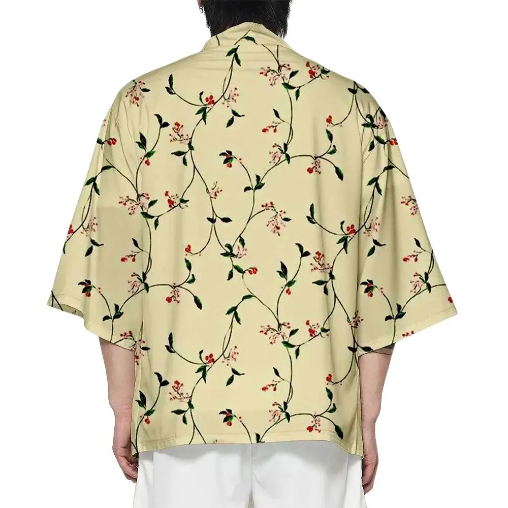 

Fashion Summer Flora Print Kimono Men Beach Kimono Hawaiian Shirt Women Loose Cardigan Bathrobes Retro Yukata Elegant Outwear