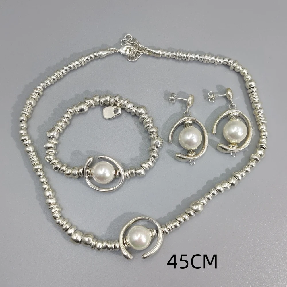 Spain 2026 Elegant Lady Style Half Moon Pearl Bracelet Necklace Women's Jewelry Three Piece Set Romantic Gift