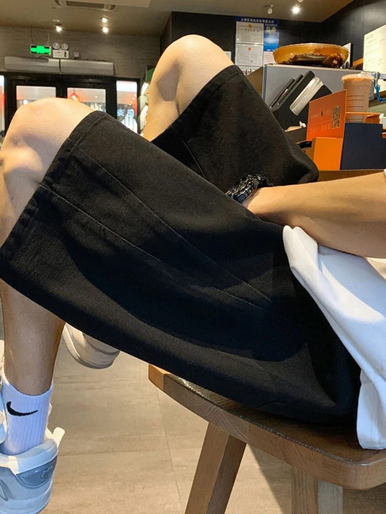 

Bla Denim ort Брюки Мужские летние тонкие брюки для средней школы для младших школьников Повседневные свободные джинсы в американском стиле ретро с пятью точками Хлопок Полиэстер...