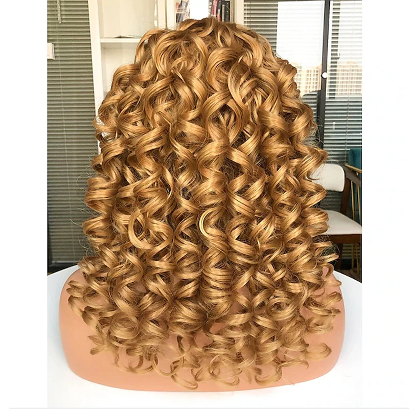 HAIRJOY Lange lockige gewellte blonde Perücken für Frauen, Cosplay, synthetische Perücke, hitzebeständige Faser, Ersatzperücke, Halloween-Party-Perücken – Detail 11