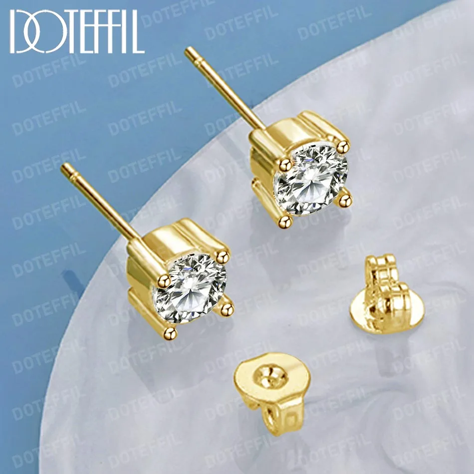 

DOTEFFIL 18K Gold Square AAA Zircon Stud Earring For Women Fashion Charm Wedding Engagement Party Jewelry