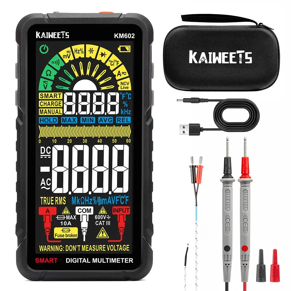 KAIWEETS KM602 Smart Digital Multimeter, 6000 Counts True-RMS Meter, 1200mAh Rechargeable Battery