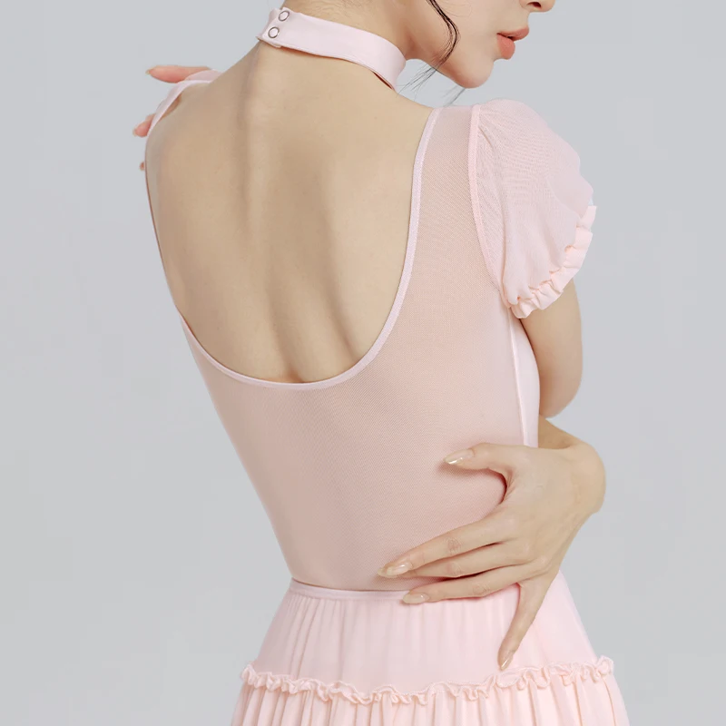 Ivoogle Women's Ballet Leotards Adult Bouquet Printed Patchwork Mesh Bodysuit Pod Short Sleeve Dance Yoga Gymnastic Leotards