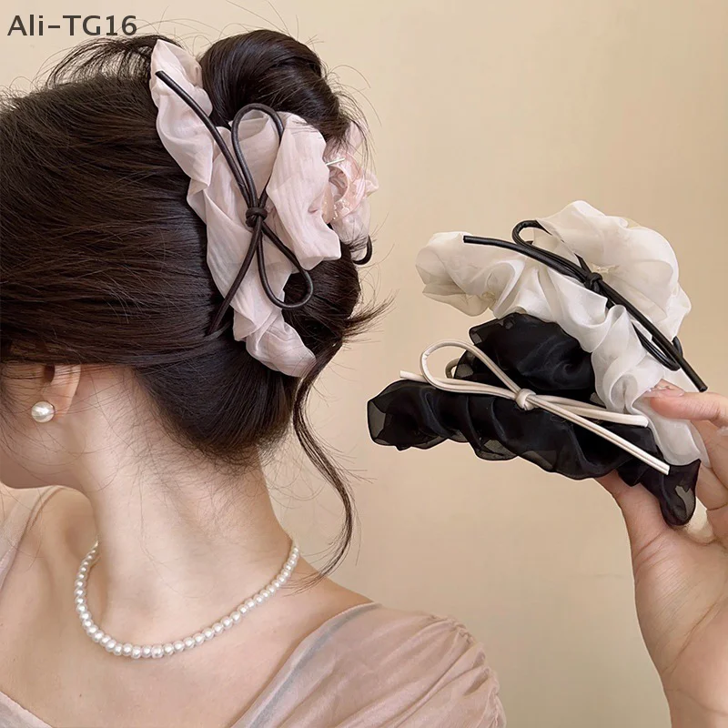 Mode Geplooide Boog Haarklauw Clips Voor Vrouwen Meisjes Zoet Groot Haar Versieren Hoofdband Franse Party Shark Clip Haaraccessoires