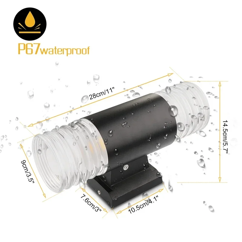 20W IP65 LED Porch Light Up Down Outdoor Lighting Wall Lamps Dual-Head Cylinder COB Waterproof Fixture for Living Room