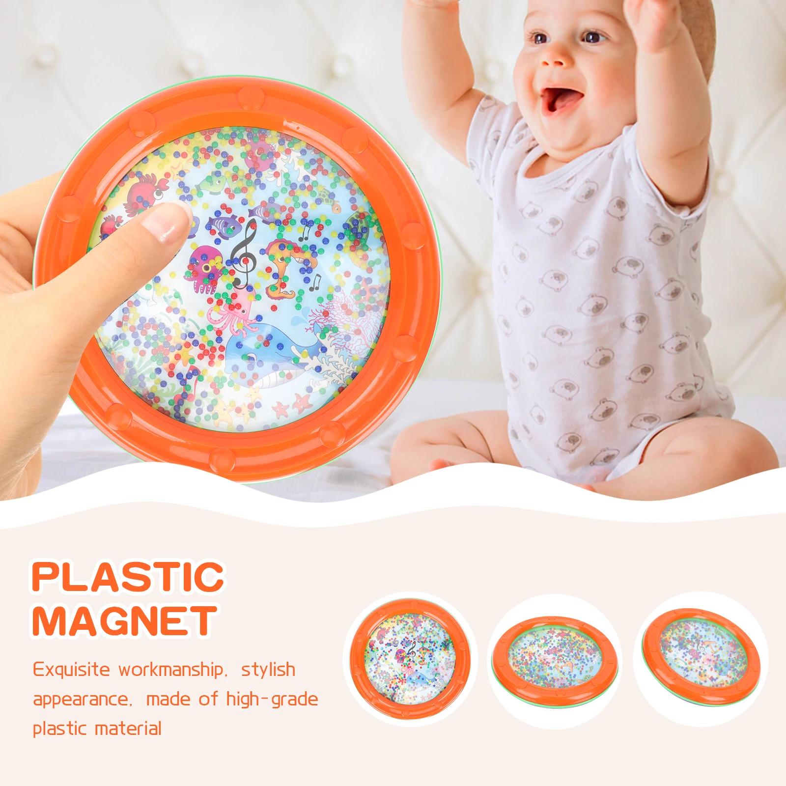 

Ocean 10 Inch Kids Hand Drum Percussion Instrument Musical Toy Bright Sound Sturdy Wave Drum Sea Sound Drums Orange Child