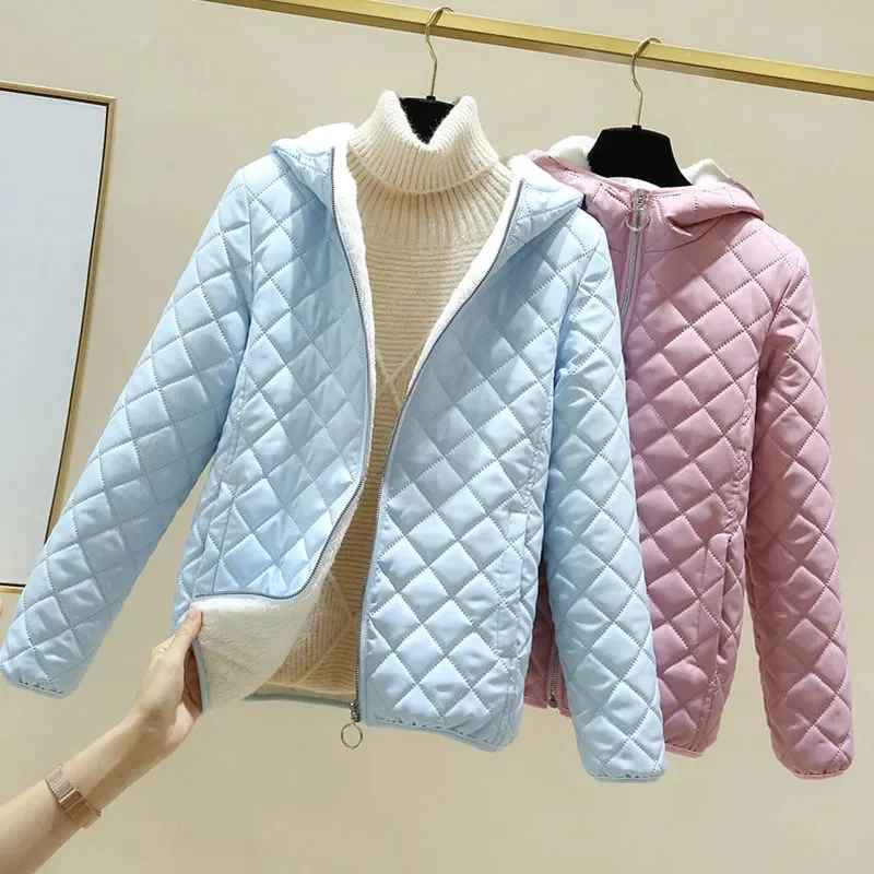 Autumn Winter Cotton-Padded Women Parkas Korean Loose Short Lambswool Splicing Velvet Jacket Student Warm Coat Female Outwear