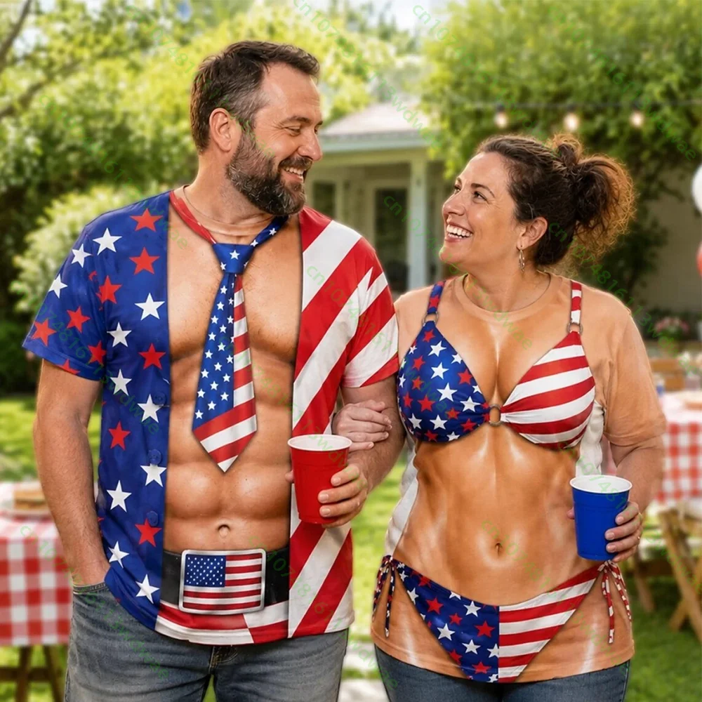 Funny Muscle Patriotic 3D Shirt Personalized Birthday Gift For Couple Women USA Men T-Shirt Festival Dress Up Fashion Sexy Tops