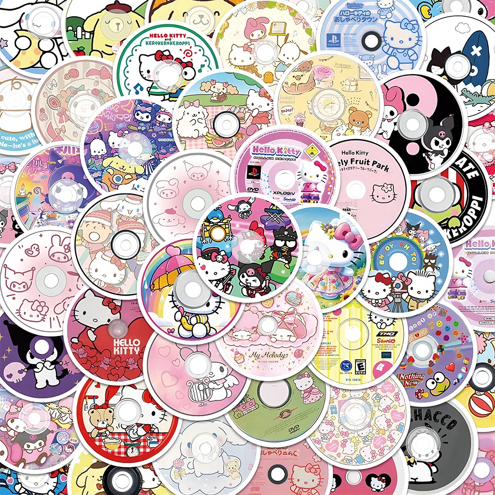 10/30/50pcs Cute Sanrio CD Hello Kitty Stickers Decals DIY Laptop Notebook Fridge Phone Suitcase Decoration Sticker Kids Toys