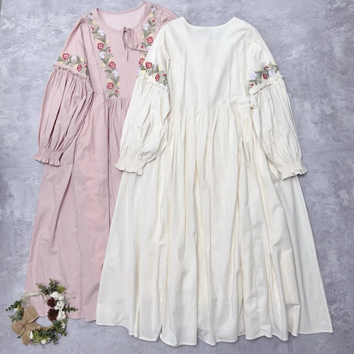 

Платье макси в стиле бохо для женщин, весна 2026, из чистого хлопка, свободного кроя, розово-белое, с цветочной вышивкой, этническое, пляжное