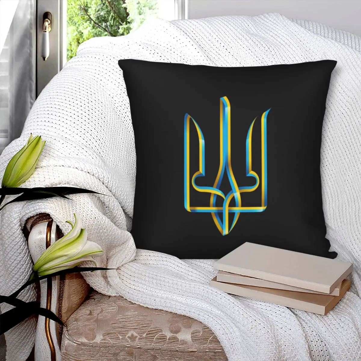 Ukrainian Flag Tryzub Square Pillowcase Polyester Pillow Cover Velvet Cushion Decor Comfort Throw Pillow for home Living Room