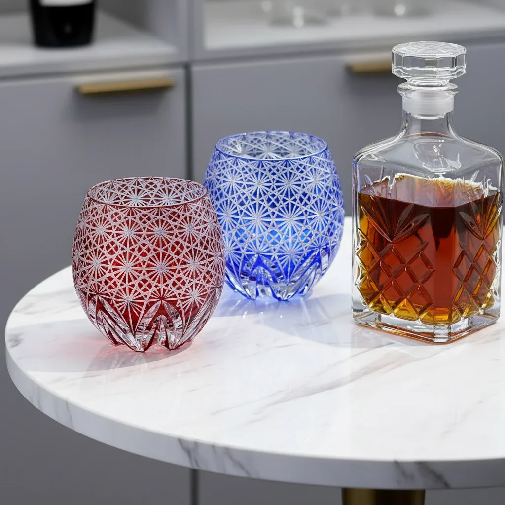 Egg Shape Whiskey Glass 330ml, Hand Engraved Edo Kiriko Crystal, Vaso Whisky Huevo Copo Whisky Ovo Gift