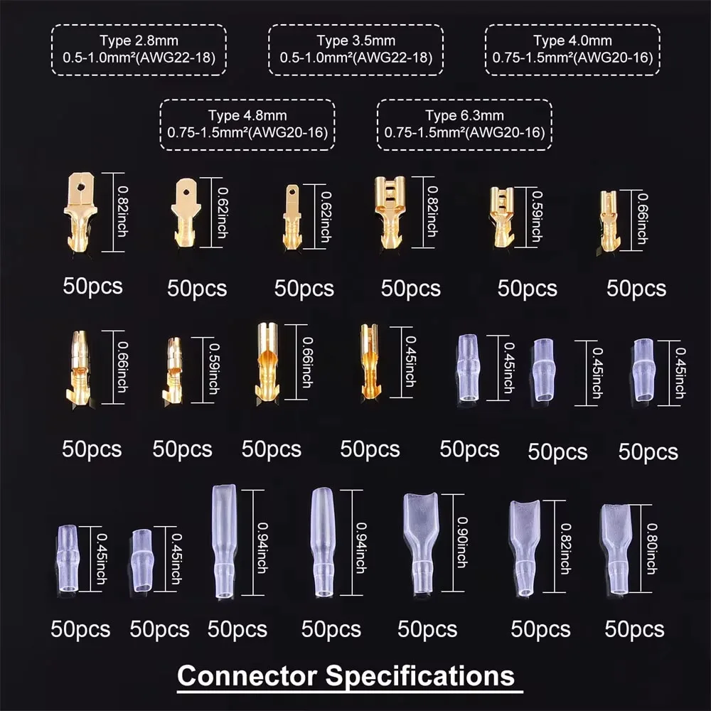SN-58B Wire Terminal Crimping Plier 24-16AMG and Splice Male Female Wire Spade Connector & Bullet Connectors Terminals Crimp Kit