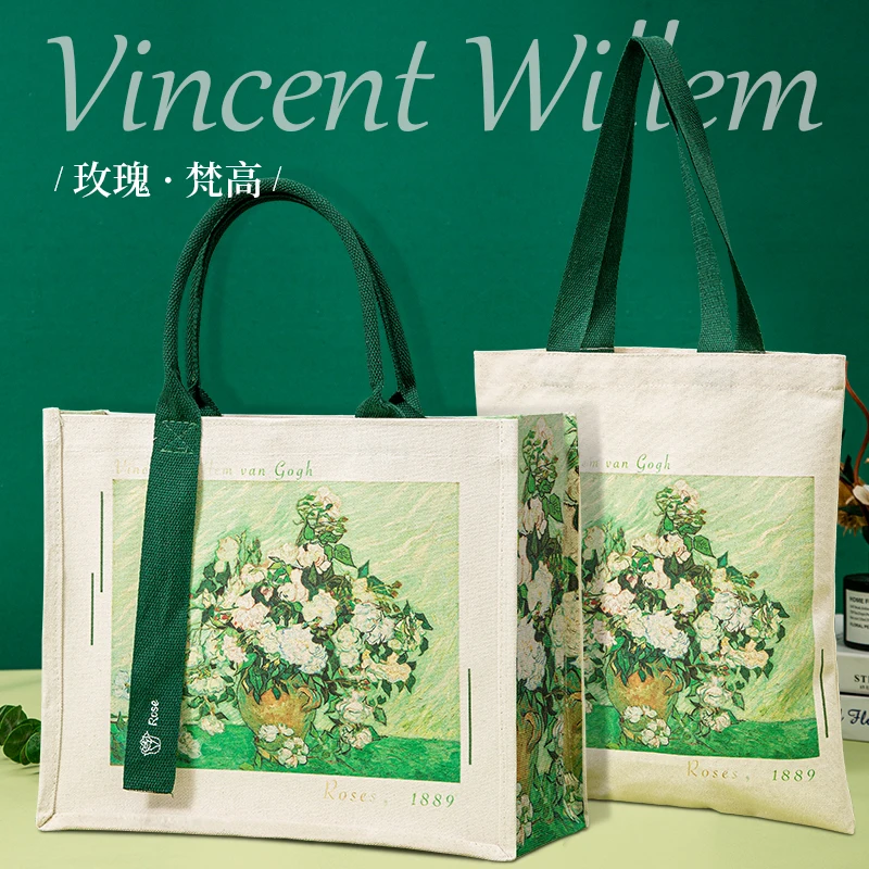 

Холщовая сумка с картиной маслом Ван Гога, большая вместительная водонепроницаемая сумка-тоут, студенческая сумка для переноски, холщовая сумка для поездок на работу