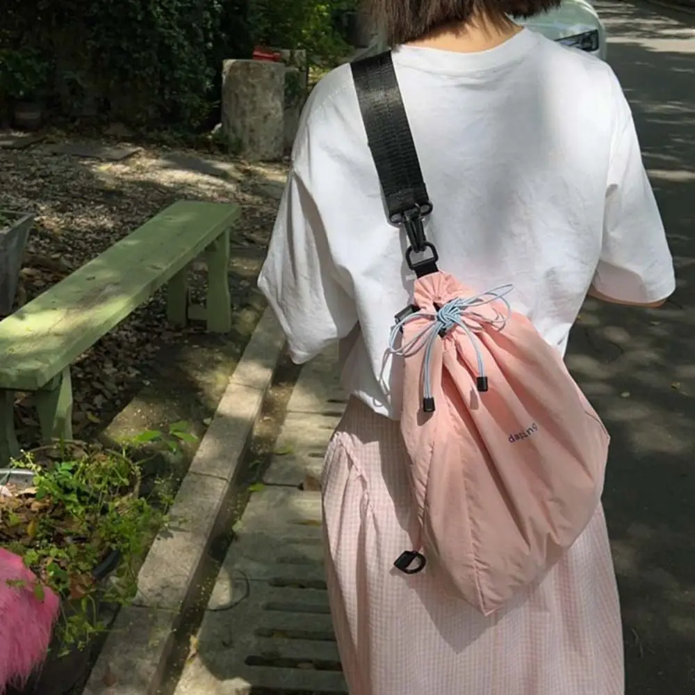 Korean Style Drawstring Backpacks Niche Design Large Capacity Sport Nylon Bag Tote Bag Solid Color Shoulder Bag Office Worker