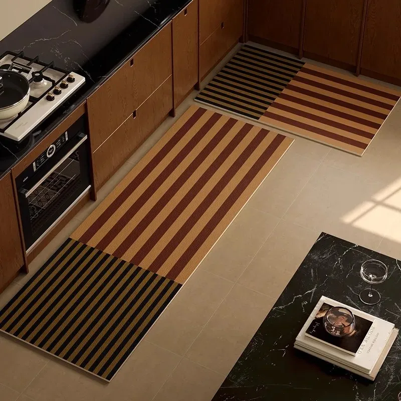 VIKAMA PVC Leather Kitchen Mat Oil-proof Non-slip Washable Floor Mat for Home Decor