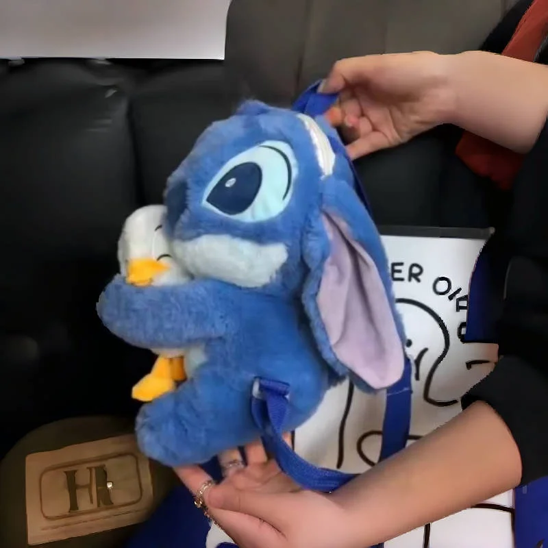 Lilo & Stitch Zaino per bambole di peluche simpatico cartone animato Kawaii Anime Disney Stitch Zaino per bambini alla moda Zaino in peluche con punto d'anatra