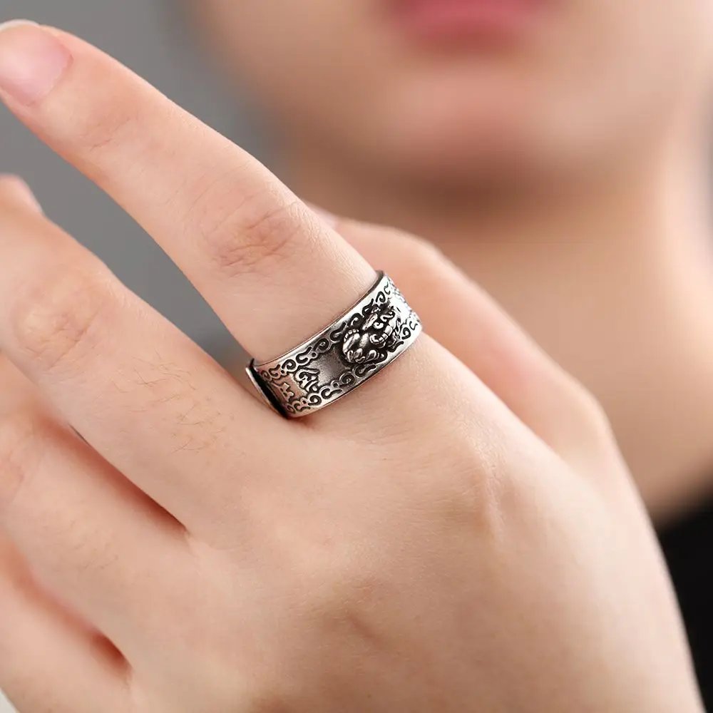 تميمة بوذية الذهب/الفضة Pixiu قابل للتعديل فنغ شوي مجوهرات خواتم محظوظة