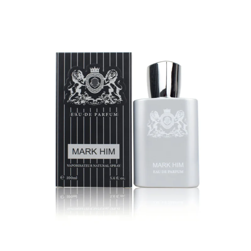 Perfume Masculino MARK HIM 100ml, Fragrância Magnética de Longa Duração, Colônia Metálica Cinza, Spray Vaporizador para Noites Românticas